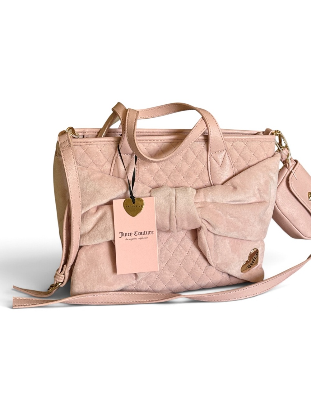 Juicy Couture Pink Quilted Velvet Bow Satchel Bag Y2K Coquette NWT